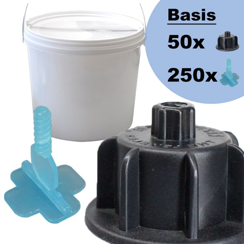 Basis-Set Fliesen-Nivelliersystem Tiramisu mit Gewindelaschen für 3 mm Fugen und schwarzen Zughauben - Tiramisu The Leveler