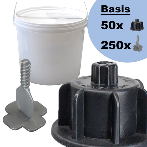 Das Basis-Set mit 1mm Gewindelaschen für schmale Fugen. Perfekt zum Testen des Fliesen-Nivelliersystems von Tiramisu The Leveler